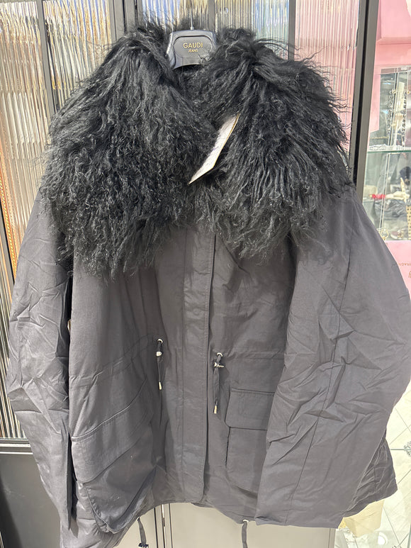 Parka ceintrée col fausse fourrure