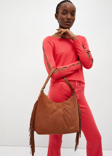 Sac porté épaule en daim à franges
