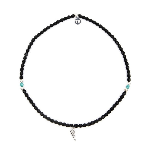BRACELET-COLLIER 2 en 1 (2 TOURS ADO ET F NOIR MAT/TURQ ANGEL)