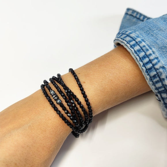 BRACELET-COLLIER 2 en 1 (6 TOURS F NOIR VERO)