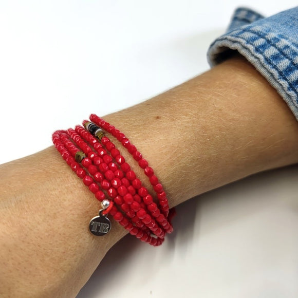 BRACELET-COLLIER (6 TOURS F ROUGE VIR)