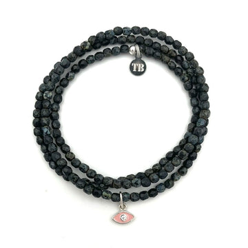 BRACELET-COLLIER 2 en 1 (3 TOURS NOIR ROCK PINK MATAKI)