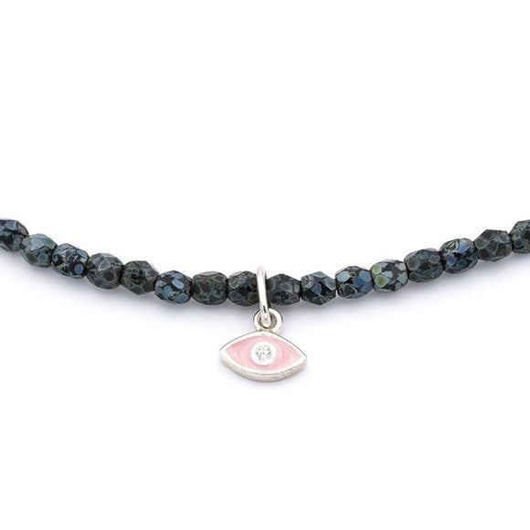 BRACELET-COLLIER 2 en 1 (3 TOURS NOIR ROCK PINK MATAKI)
