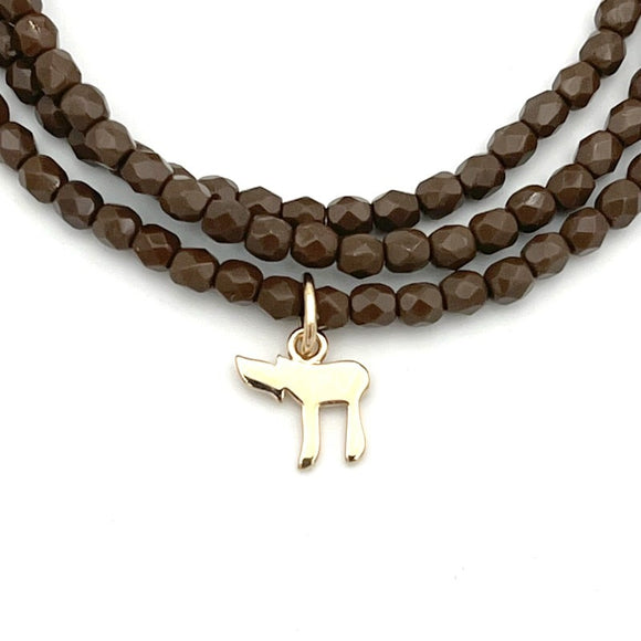 BRACELET-COLLIER 2 en 1 (3 TOURS F CHOCOLAT HAI GOLD)