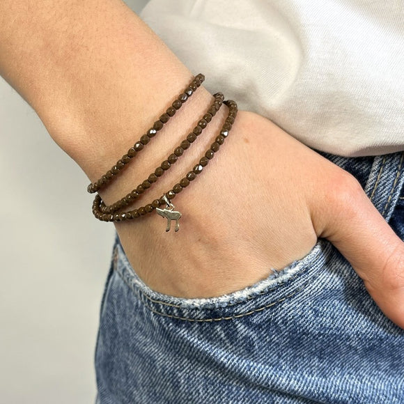 BRACELET-COLLIER 2 en 1 (3 TOURS F CHOCOLAT HAI GOLD)