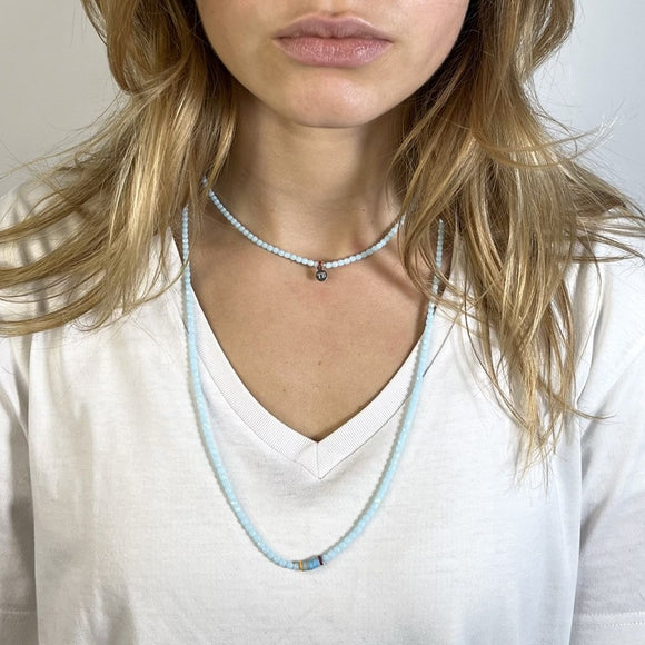 BRACELET-COLLIER 2 en 1 (6 TOURS F BLEU CIEL JOANNA)