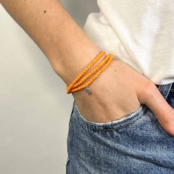 BRACELET-COLLIER 2 en 1 (3 TOURS F ORANGE MADONE)