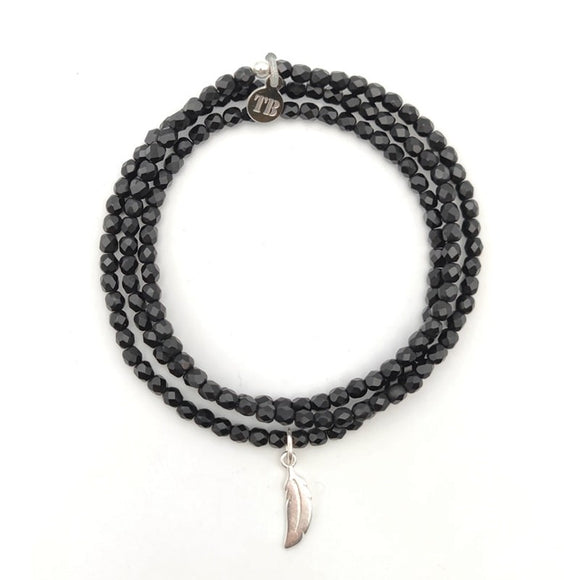 BRACELET-COLLIER 2 en 1 (3 TOURS F NOIR MAT PLUME NEW)