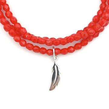 BRACELET-COLLIER 2 en 1 (3 TOURS F ROUGE PLUME NEW)