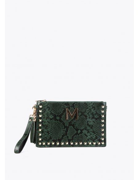 Portefeuille vert peau de serpent avec clous Lola Casademunt