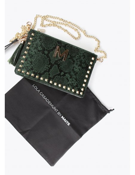 Portefeuille vert peau de serpent avec clous Lola Casademunt