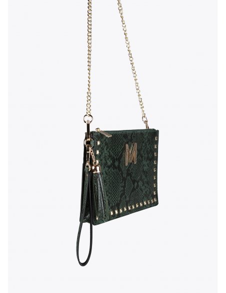 Portefeuille vert peau de serpent avec clous Lola Casademunt