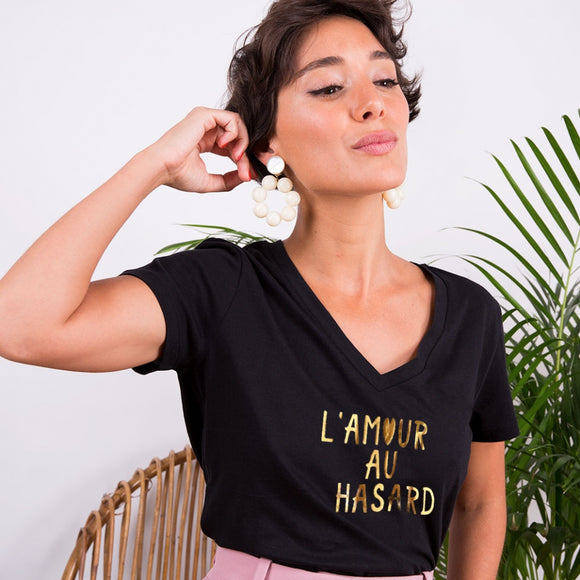T-Shirt Noir Col V L'Amour au Hasard FAUBOURG 54
