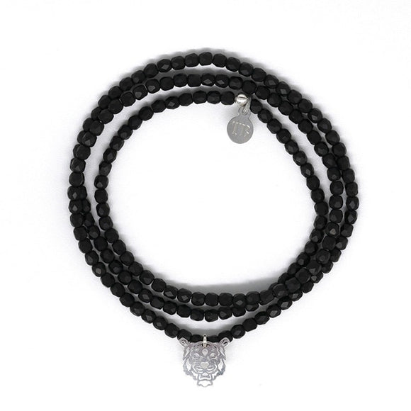 BRACELET-COLLIER 2 en 1 (3 TOURS F NOIR MAT TIGRE)