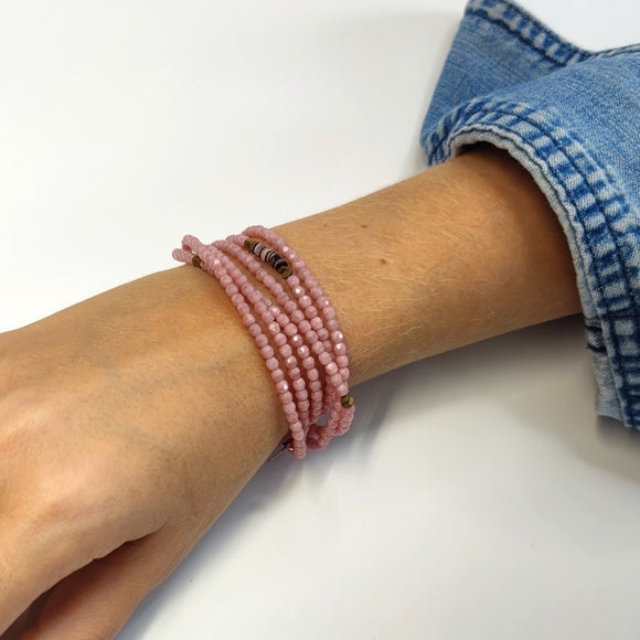 BRACELET-COLLIER 2 en 1 (6 TOURS F ROSE VIR)